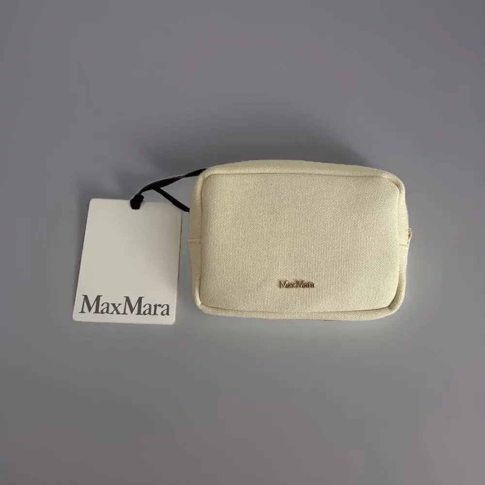 New Tag White Max Mara Cosmetic Bag With Black Pouch